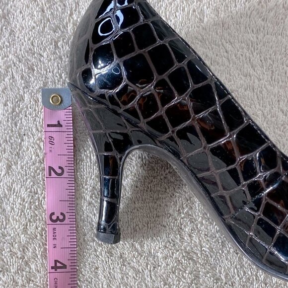 Bravo Browns Brown Lara Croc Embossed Patent Leather Heels W Brass Buckles 7.5 - Picture 5 of 14